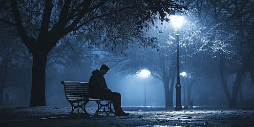 pngtree a lonely man sitting on park bench in the rain looking image 16935495 1